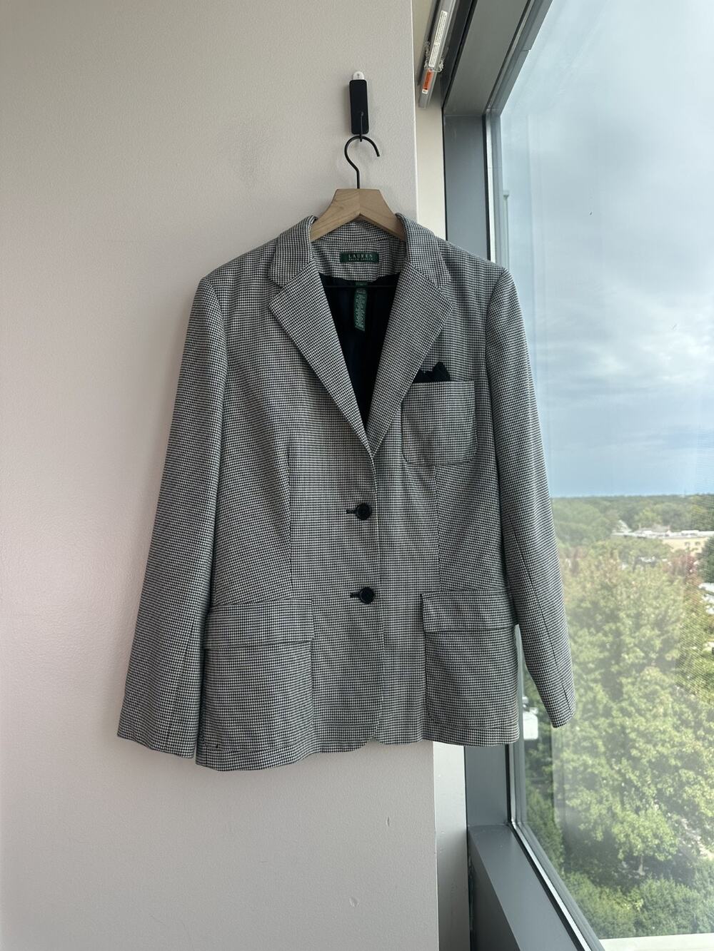 Lauren Ralph Lauren Women's Houndstooth Blazer Jacket Black White 2-Button Sz 14